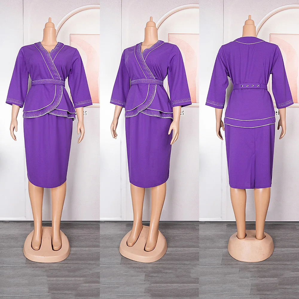 Work Dress for Women Office Elegant V Neck Diamond Three Quarter Sleeve Package Hips Mid Calf Professional Business Dress Midi 240518