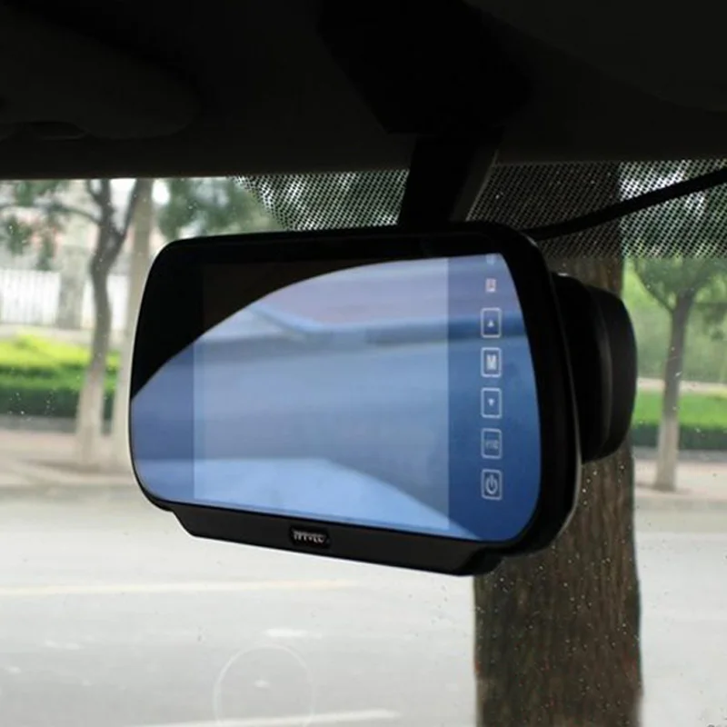 7In Car LCD Mirror Monitor 1064x600 Vehicle Parking Screen 2 AV Input Auto Display Assistance Used for Rear View Backup Camera