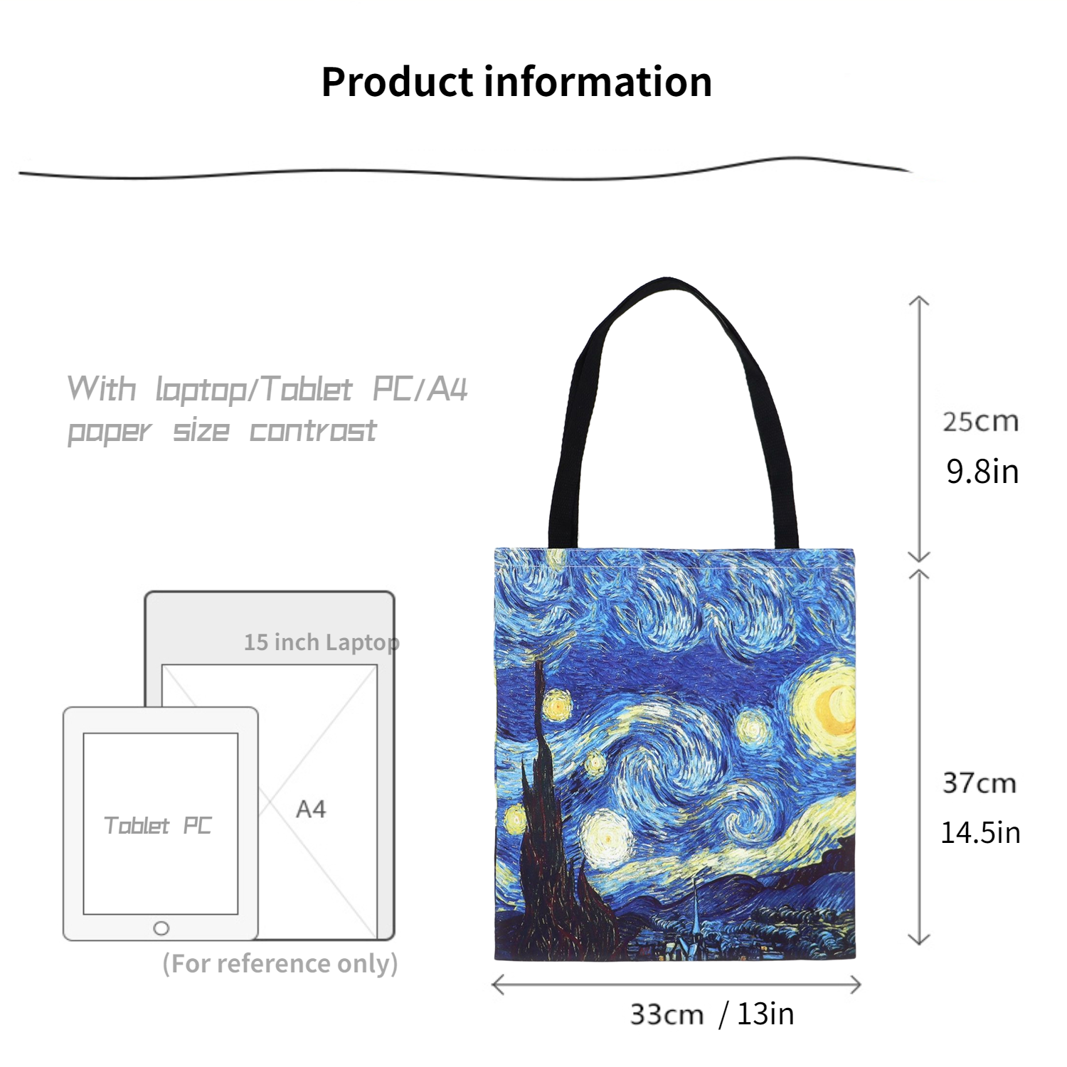 Van Gogh Series Canvas Bag Oil Painting Starry Night Sunflower Apricot Flower Coffee Holder Handbag Lightweight Shoulder Bag