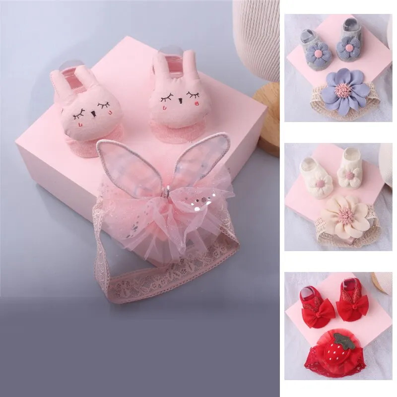 Baby Girls Booties and Headbands 2025 Gift Set Flower Hairbands new Headwrap Soft Socks for Newborn Baby Girls