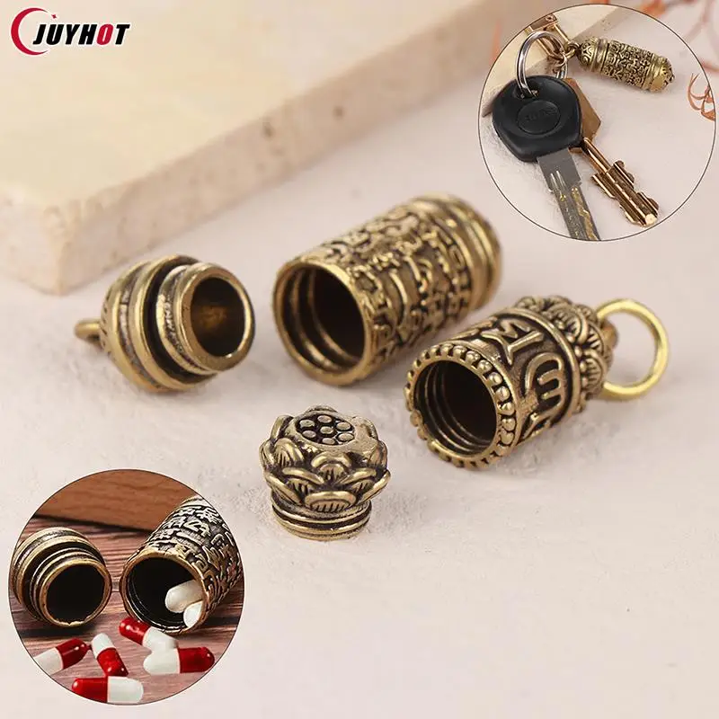Brass Buddha GuanYin Sutra Cylinder Pendant Keychain Hanging Necklace 2025 Jewelry new Pill Box Medicine Case Container Bottle Keychains