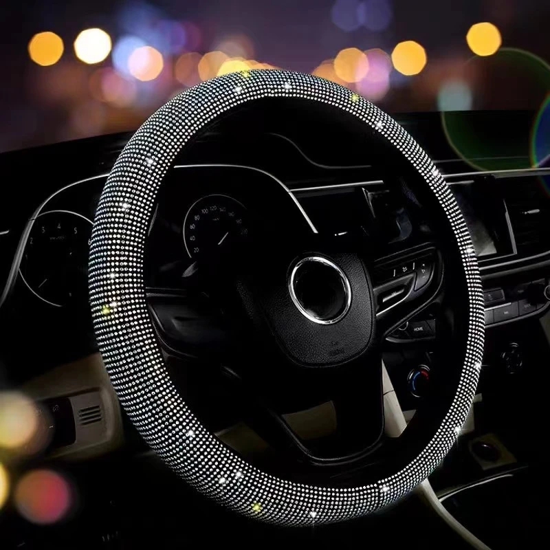 Summer Diamond-encrusted Car Steering Wheel Cover Elastic Inner Ring Is Suitable for Steering Wheel with Diameter of 36-38cm.