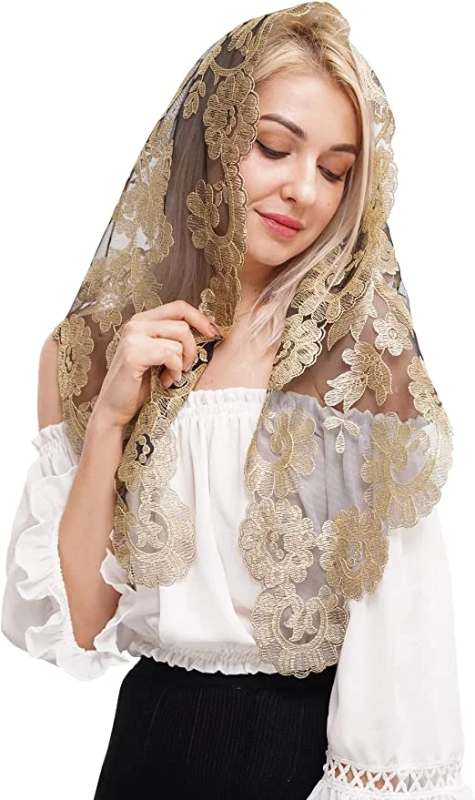 new Triangular Embroidery Lace Veil 2025 Women Head Covering Muslin Veil Lace Mantilla