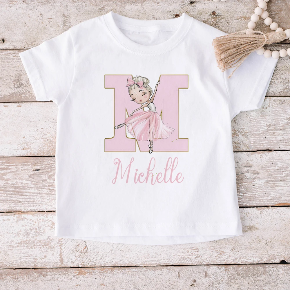 new Girls Personalised Ballerina Printed T-shirt Custom Name Ballet Shirt Personalized Gift for Dancer Toddlers 2025 Tee Clothes