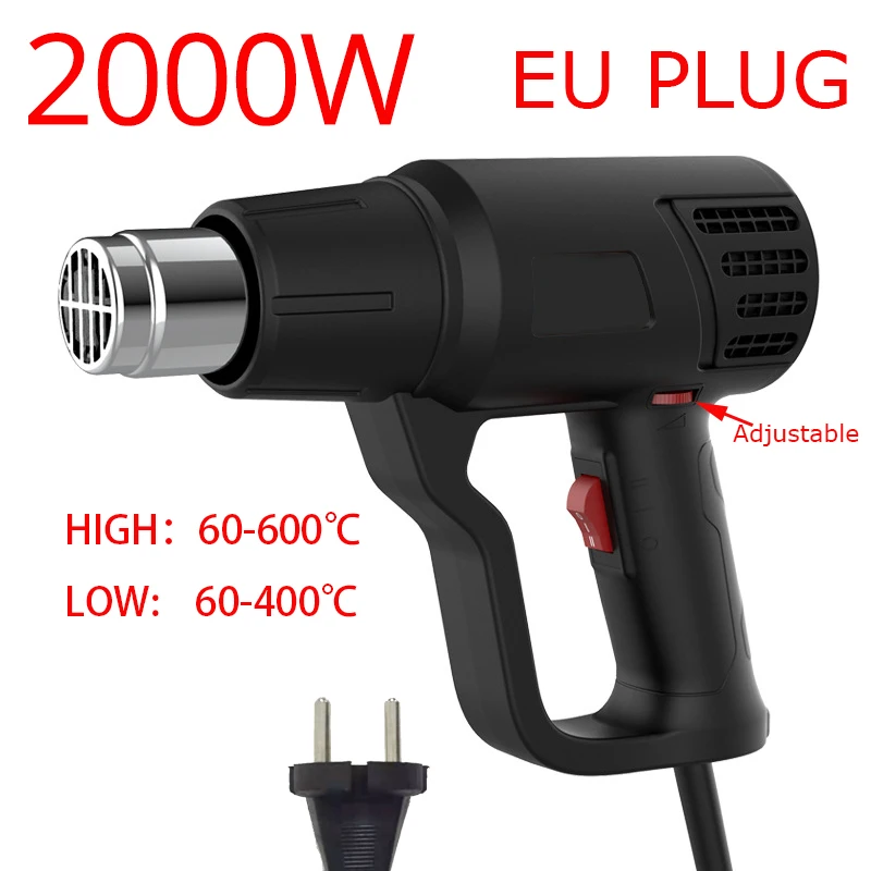 Industrial Hair Dryer, Plastic Hot Air Gun, 220 V, 2000 W Temperature Control, Automotive Heat Shrink Tubing, Thermostat