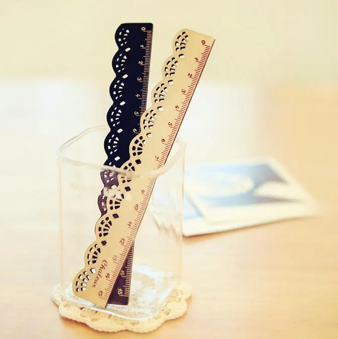 2pcs/lot 15cm hollow new lace design wooden straight ruler tool 2025 measuring ruler office accessories student's gift writing materials