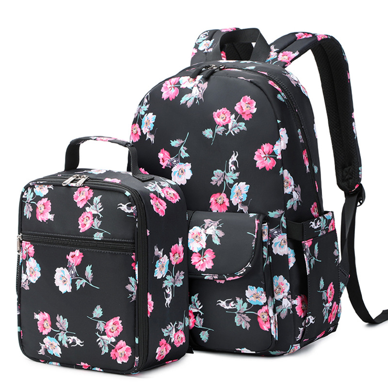 2pcs/set School bags for kids girls flower backpack schoolbag girl bookbag thermal lunch bag floral school backpack for girls