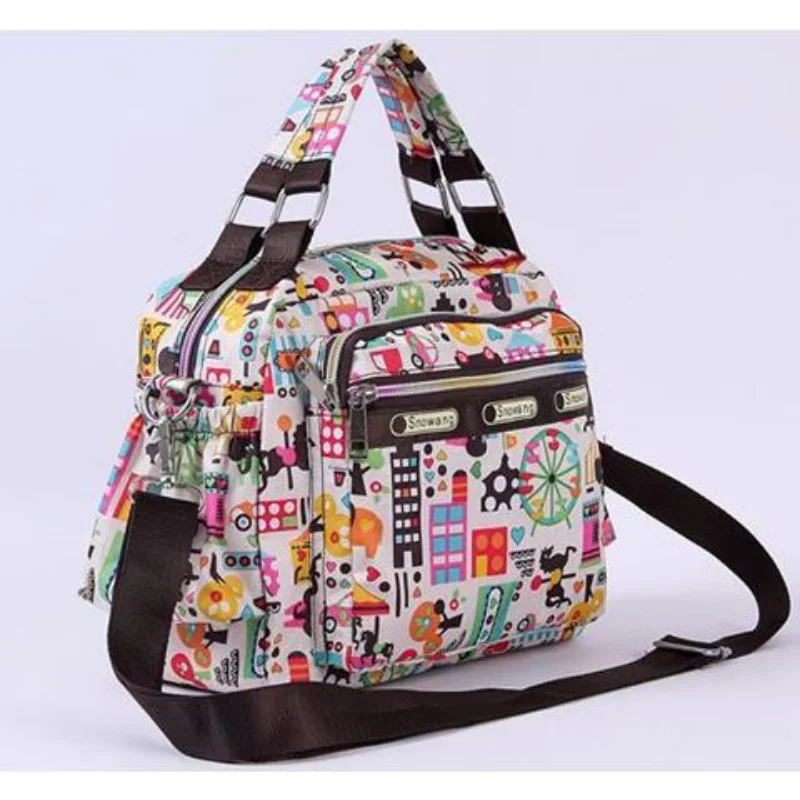 Spring Autumn 2023 New Shoulder Messenger Bag Multi-Layer Zipper Waterproof Handbag Large Capacity Lightweight Mother Bag Floral