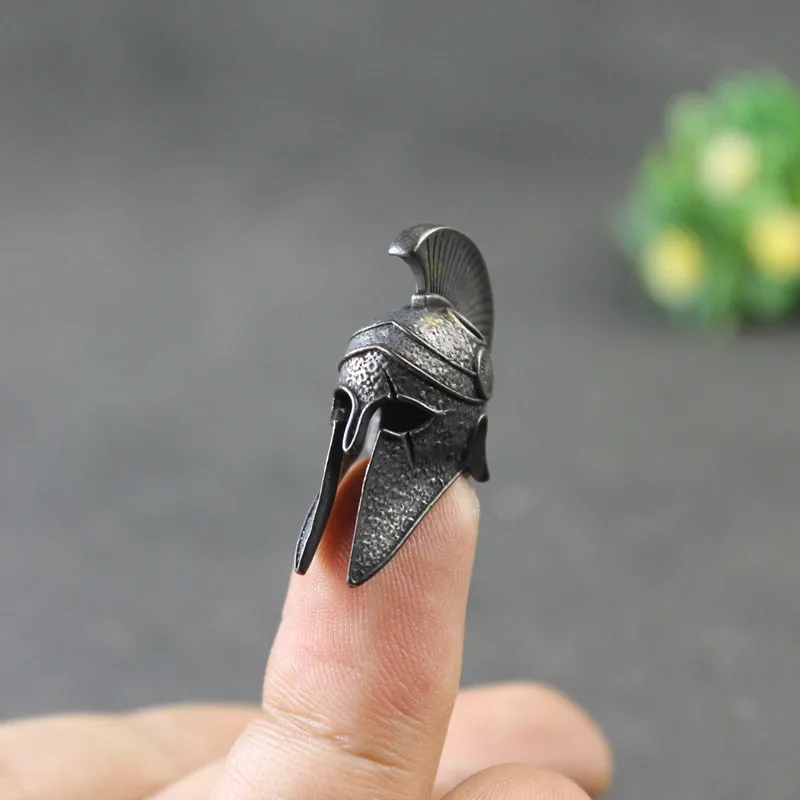 black Ancient Greece Spartan Warrior Scar Helmet Umbrella Rope Knife Bead Jewelry DIY Paracord Keyring Lanyard Pendant Accessory