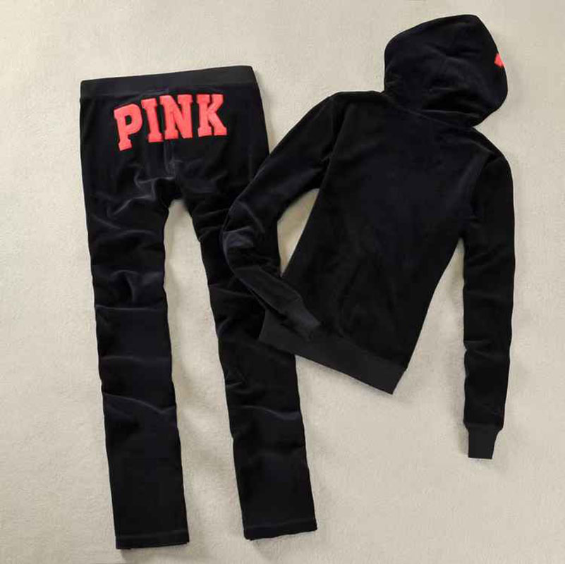 PINK Velvet Tracksuits for Women - Zipper Hoodie and Embroidered Letter Jogger Pants Two-Piece Casual Lounge Set C260312