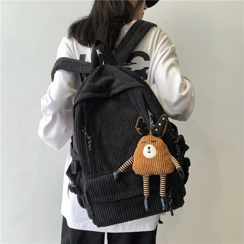 Vintage Girl College School Bag Casual New Simple Women Backpack Pure 2025 Book Packbags new for Teenage Veet Corduroy Rucksack Khaki