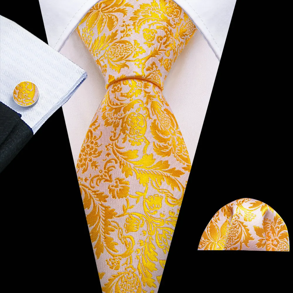 Luxury Brand Gold Floral Men Ties Exquisite Silk High Quality Suit Cufflinks Necktie Set Groom Wedding Party Designer Barry.Wang
