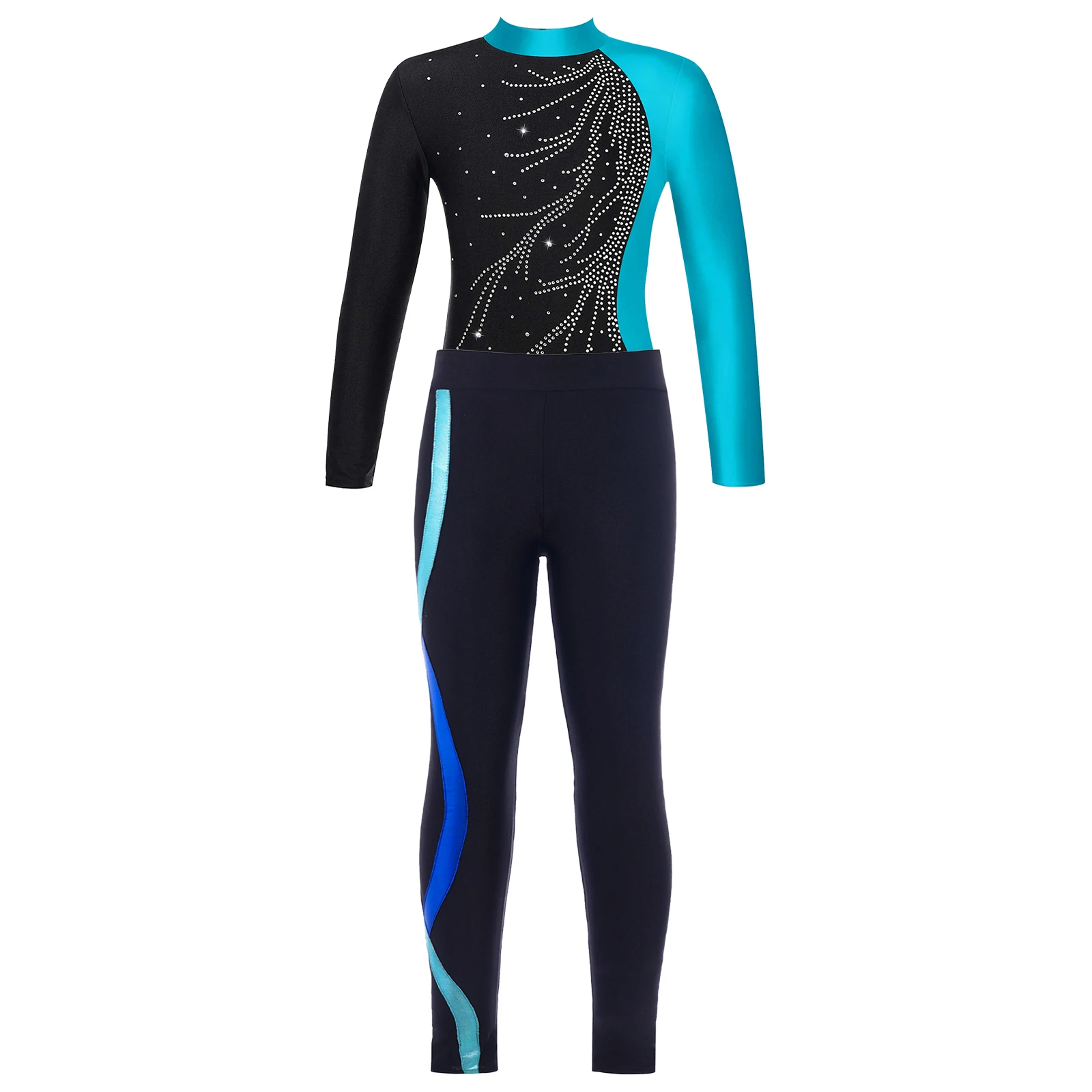Kids Girls Ballet new Dance Unitards Long Sleeve Shiny Rhinestones Adorned Leotard 2025 with Legging Pants for Gymnastics Ice Skating New