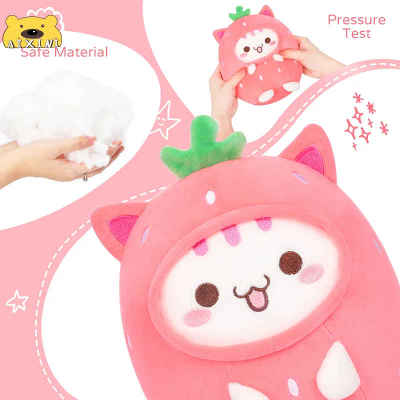 AIXINI 10 Style Strawberry White Cat Squishy Plush Pillow Kawaii Stuffed Panda Pig Animals Plushie Doll Baby Plushy Throw Pillow