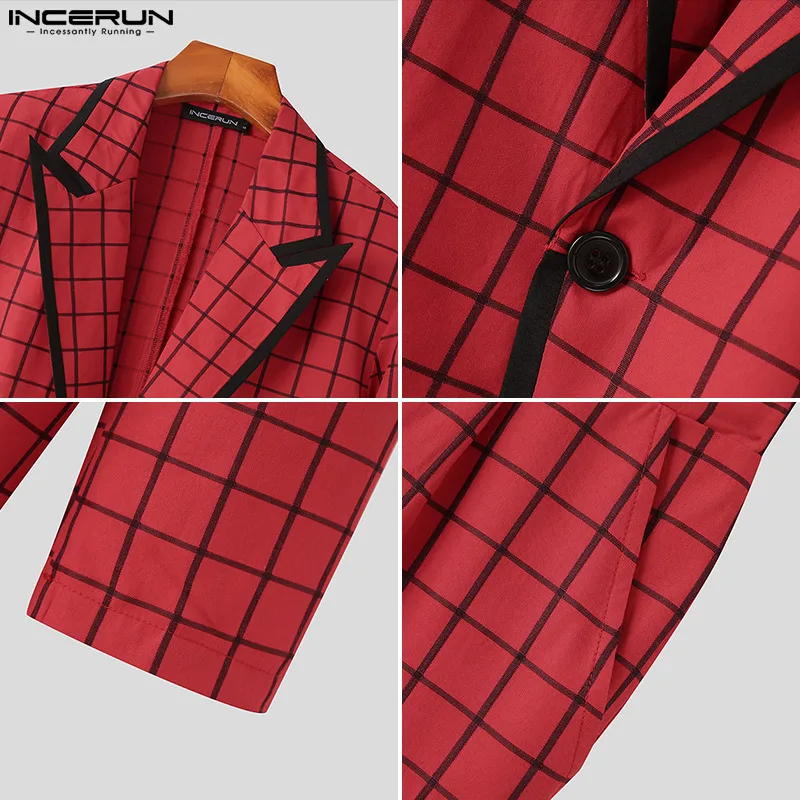 INCERUN 2023 American Style Men Retro Plaid Suits Coats High new 2025 Waist Trousers Casual Streetwear Male All-match Suit 2 Pieces S-5XL