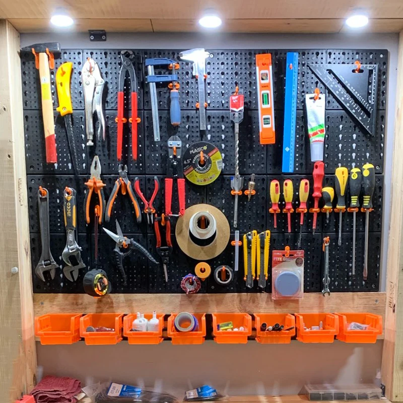 Hardware Tool Hanging Board ABS Wall-mounted Tool Box Parts Storage Box with Hook Tool Hanger Tool Box Organizer Garage Storage