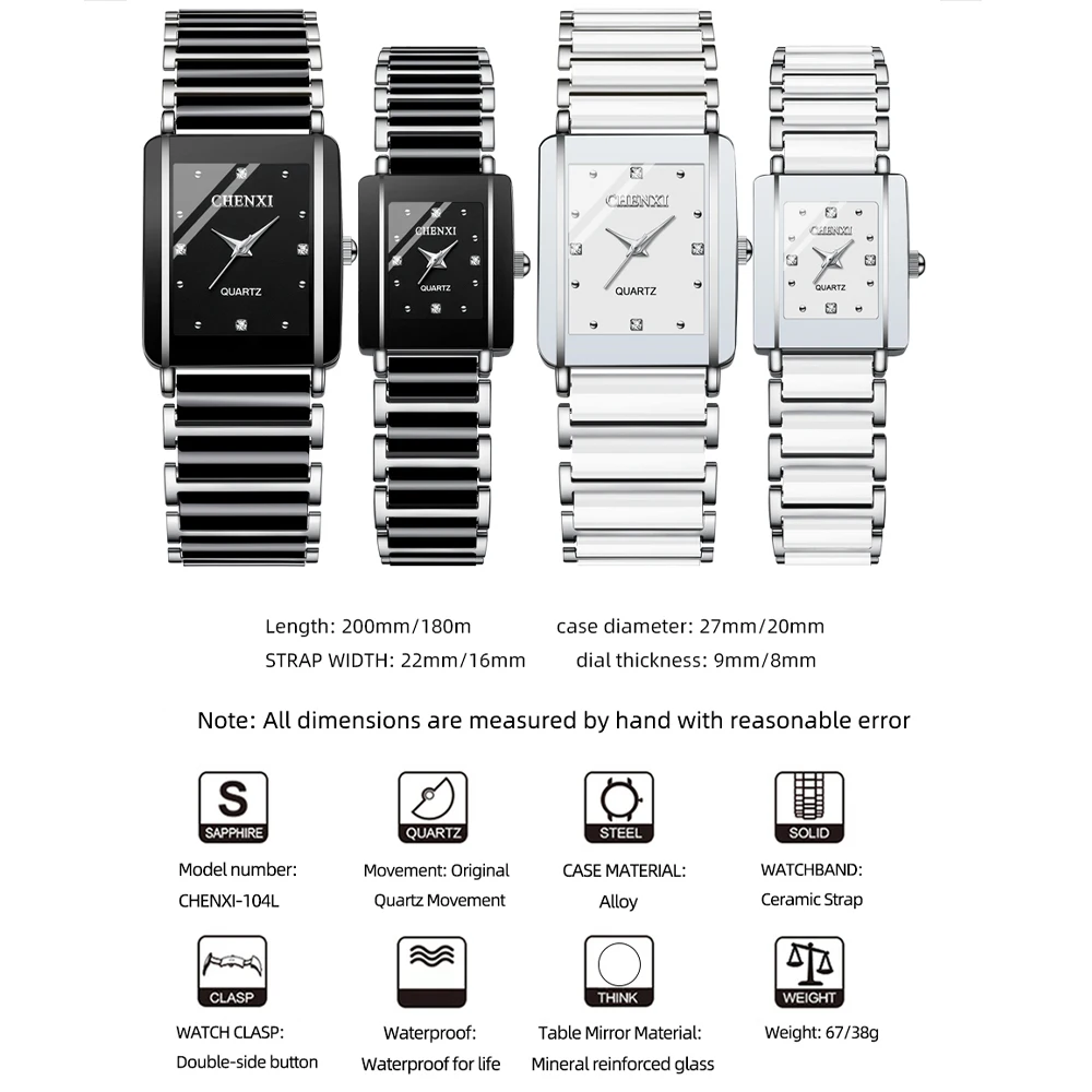 CHENXI Couple Watch Waterproof Top Brand Luxury Watch for Women Men With Ceramics And Metal Strap Relojes Para Mujer