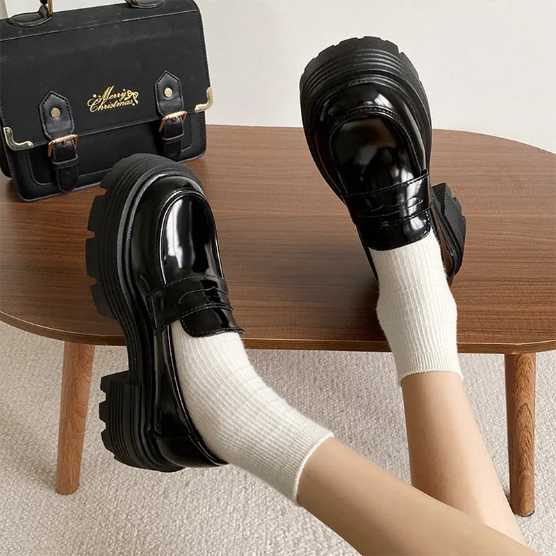 new Ladie Loafers Lolita Flat Shoes Women College Leather Platform High Quality Shoes Style School Girls Jk 2025 Uniform Thick Sole Shoes
