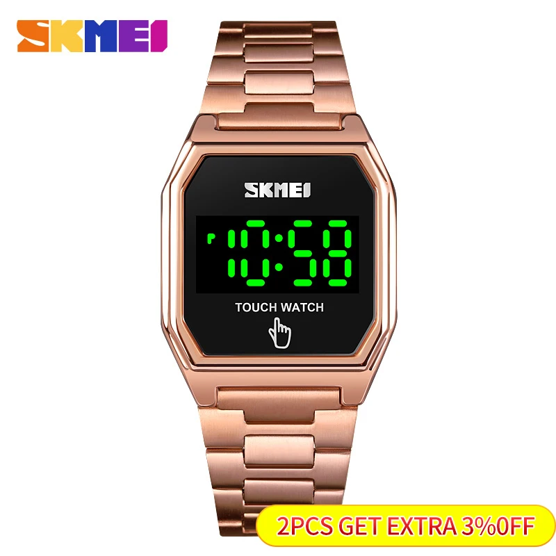 SKMEI LED Light Touch Date Time Electronic Watches Men Women new 2025 Full Steel Waterproof Digital Wristwatches reloj hombre