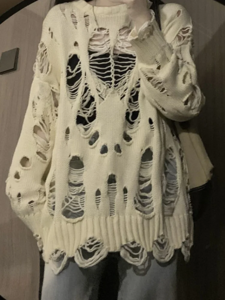 Spring Y2k Aesthetic Holes new Hollow Out Womens Sweater Grunge Loose Cardigan Mujer Fashion Haruku Streetwear 2025 Casual Pull Femme