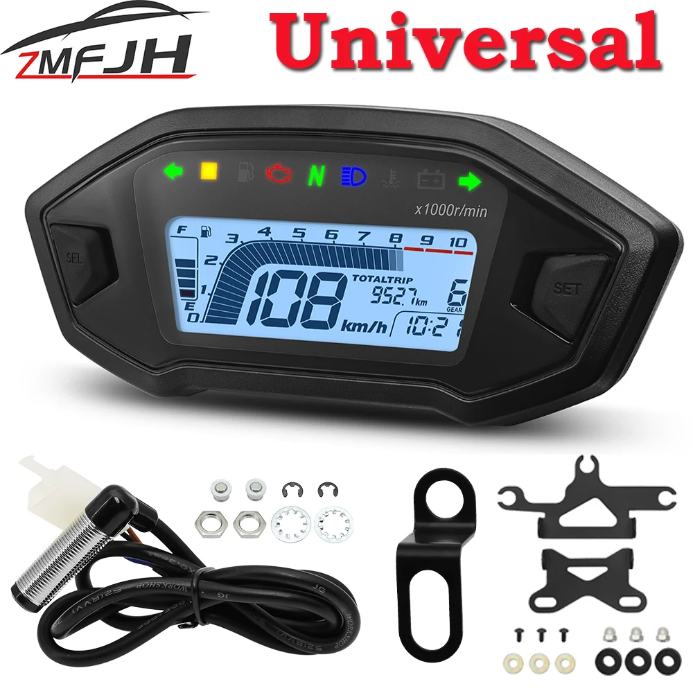 A New Universal Motorcycle LED Adjustable Speedometer 10000RPM 7 Colors Backlight Digital Odemeter Tachometer For 1,2,4 Cylinder