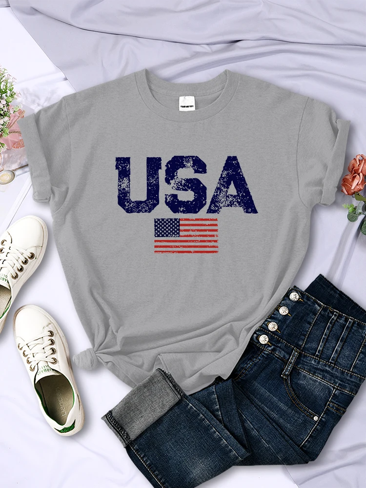 USA Letters American Flag Stars and Stripes Printed Women 2025 T-Shirts Street new Hip Hop Tee Clothing Summer Breathable Tshirt Female