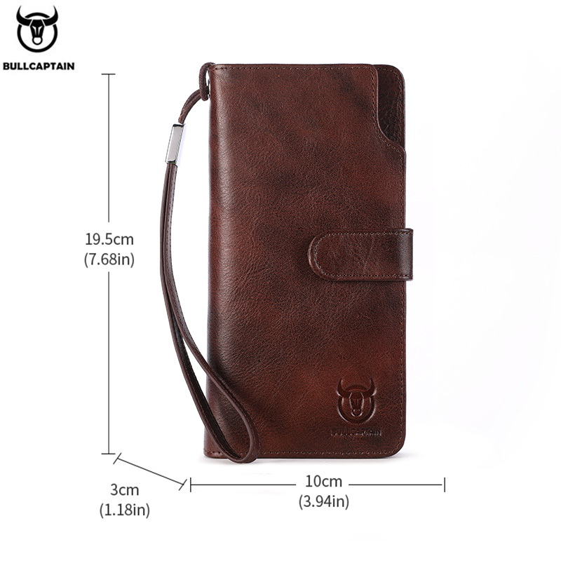 BULLCAPTAIN Men Long Wallet Clutch Bag Credit Card Holder Purses Carteras Billetera Hombre Leather Money Portfe Carte