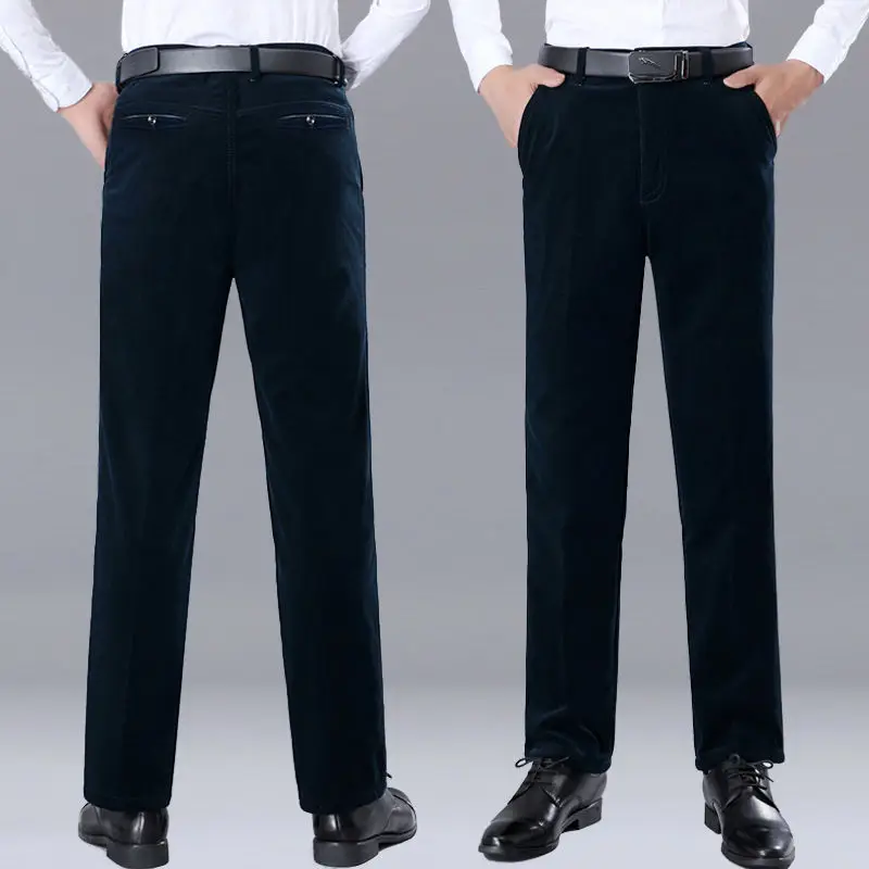 Autumn 2025 Winter Clothing Warm Corduroy Pants Men Fleece Brushed Work Designer Straight Middle Aged Elderly new Veet Trousers