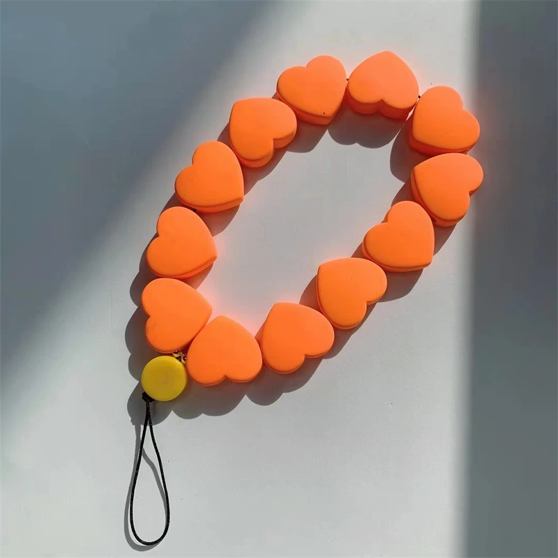 Resin Love Heart Beaded Mobile Phone Anti-lost Lanyard Women's Cellphone Chain Charm Telephone Phone Wrist Strap Pendant Decora