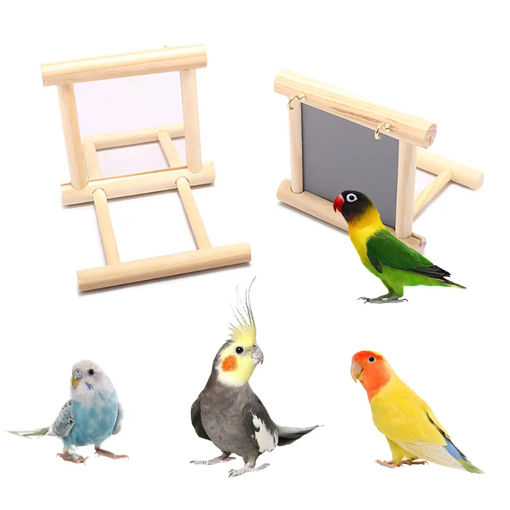 Parrots Mirror Wooden Playstand Bird Perches Playgym Paw Grinding Wood Standing Bar Rack for Parakeet Cockatiel Bird Supplies