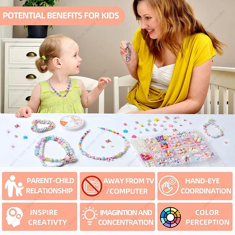 Bead Kids Set for Jewelery Making Craft Beads Little Girls DIY Necklaces Bracelet Children Games Gift Jewelry