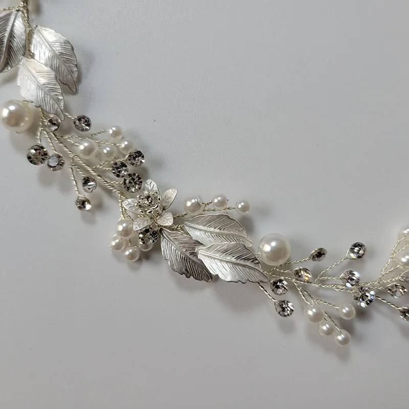 SLBRIDAL Handmade Rhinestones Crystal Pearls Floral Leaf Bridal Wedding Tiara 2025 new Headband Headpieces Women Jeweley Hair accessories