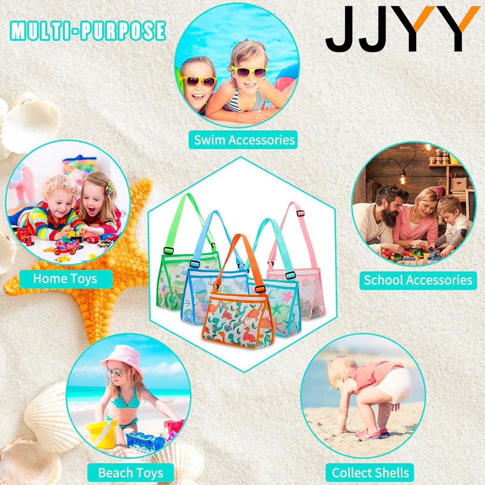 JJYY Foldable Beach Bag Beach Mesh Toy Seashell Tote Kids Toy Storage Bag
