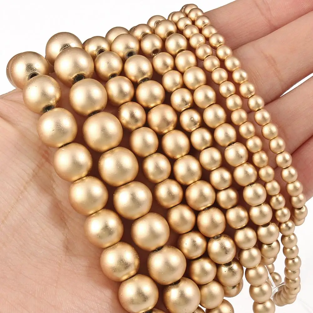2/3/4/6/8mm Natural Matte Light Gold Color Hematite Stone Round Loose Beads Jewelery Making Supplies DIY Bracelet Necklace Gift