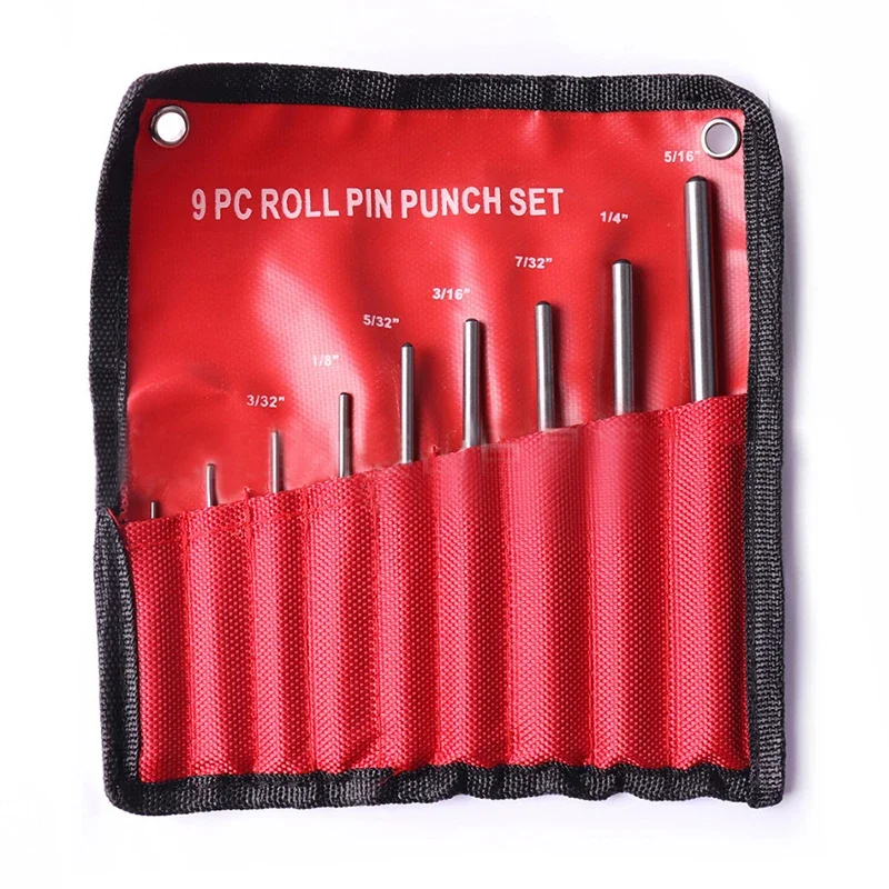 9Pcs 2025 Steel Multi Size Round Head Pins Punch new Set Grip Roll Pins Punch Tool Kit Professional Hollow End Starter Punch Chisel Tools