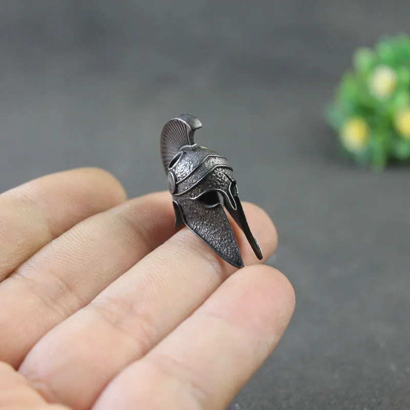 black Ancient Greece Spartan Warrior Scar Helmet Umbrella Rope Knife Bead Jewelry DIY Paracord Keyring Lanyard Pendant Accessory
