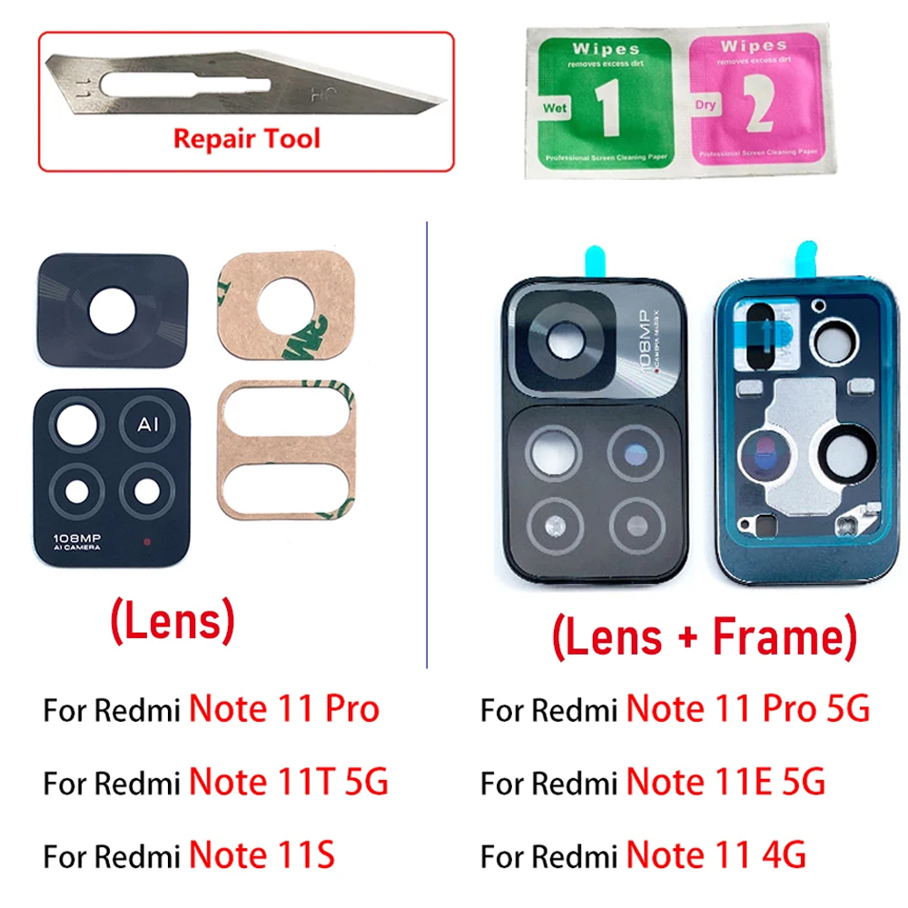 NEW Back Camera Glass Lens Cover with Frame Holder Replacement For Xiaomi Redmi Note 11S 11 4G 11T 11E 5G 11 13 Pro Plus