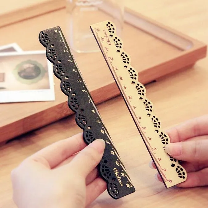 2pcs/lot 15cm hollow new lace design wooden straight ruler tool 2025 measuring ruler office accessories student's gift writing materials
