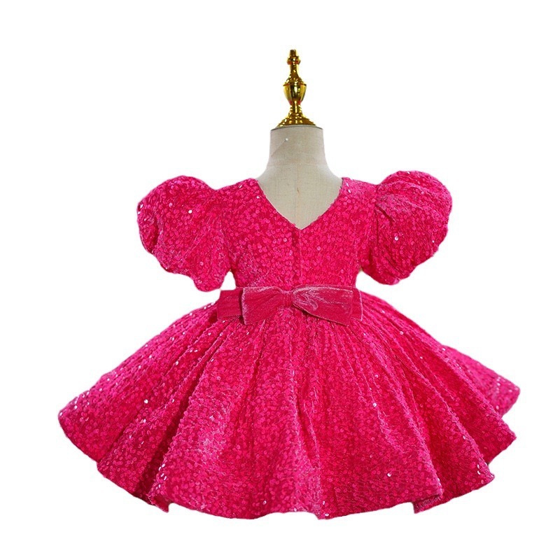 2024 Sexy Lovely Christmas Sequins Flower Girls Dresses big bow Kids Birthday Girl Pageant Gowns sequined princess gowns First holy Communion gowns Ba