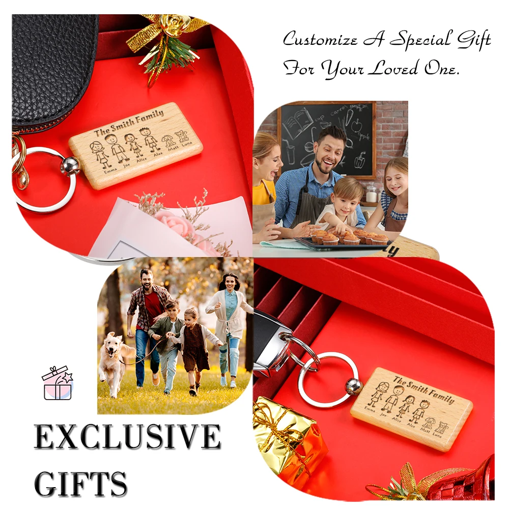 Custom Wooden Keychain Personalized Engraved Cute The Smith new Family For Parents Children Bag Charm Families 2025 Member Gifts Keyrings