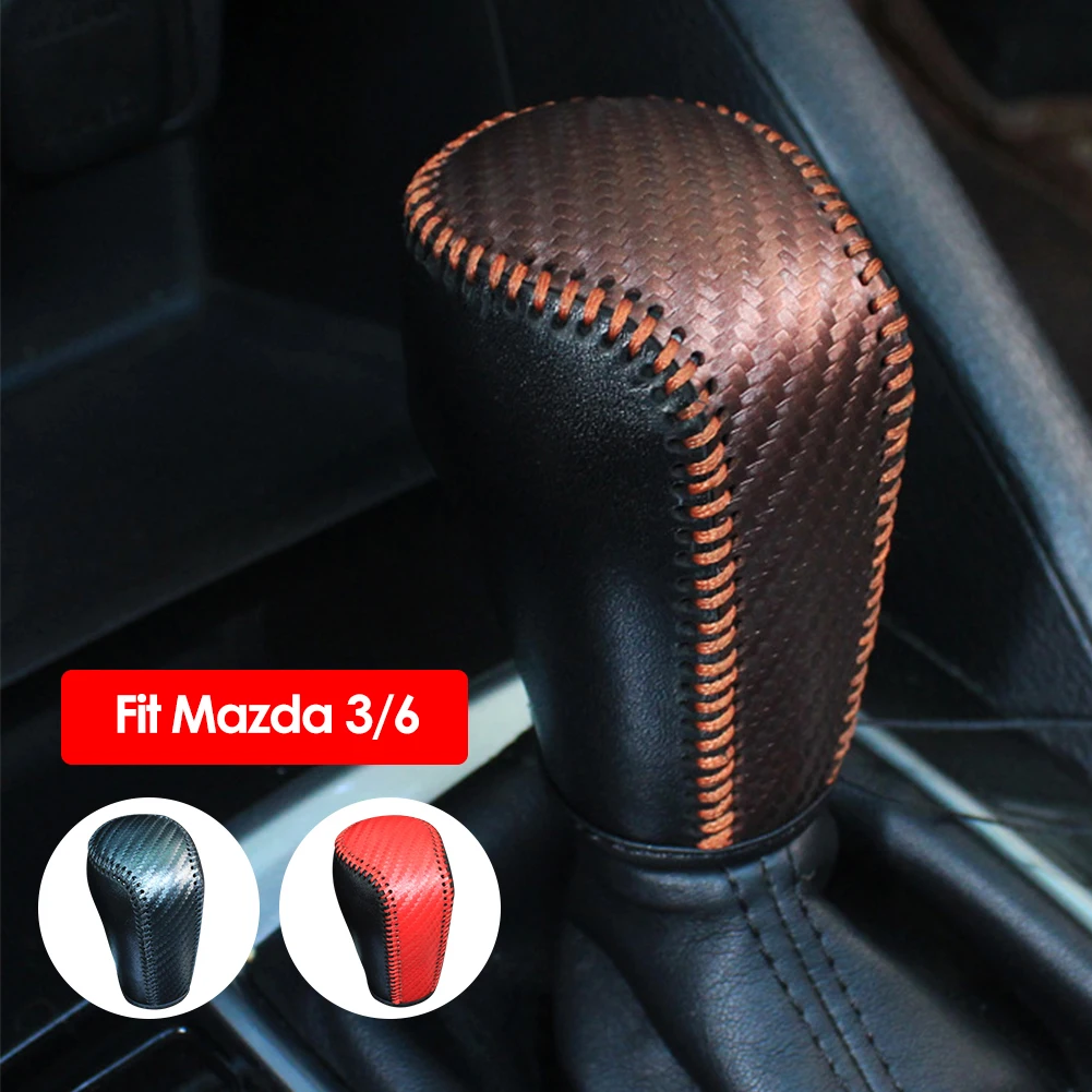Car Leather Shift Knob Cover for Mazda 3 Axela Atenza CX-5 CX3 CX-3 CX5 2015-2020 AT Gear Head Collars Handbrake Covers
