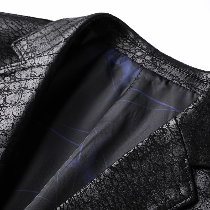2023 Men's New Spring Autumn 2025 Vintage Soft Faux Leather Jackets Male Classic Slim Fit Crocodile Pattern Suit new Black Blazers Coats