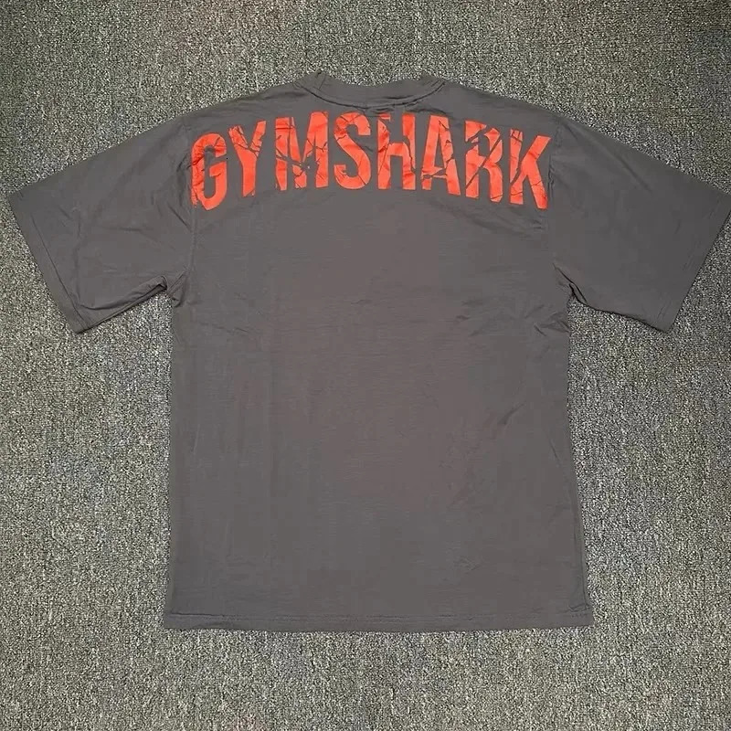 European and American Muscle Shark Street Fitness Gymshark Sports Shortsleeved Mens Tshirt Chris 100cotton Strength Loose Top 240518