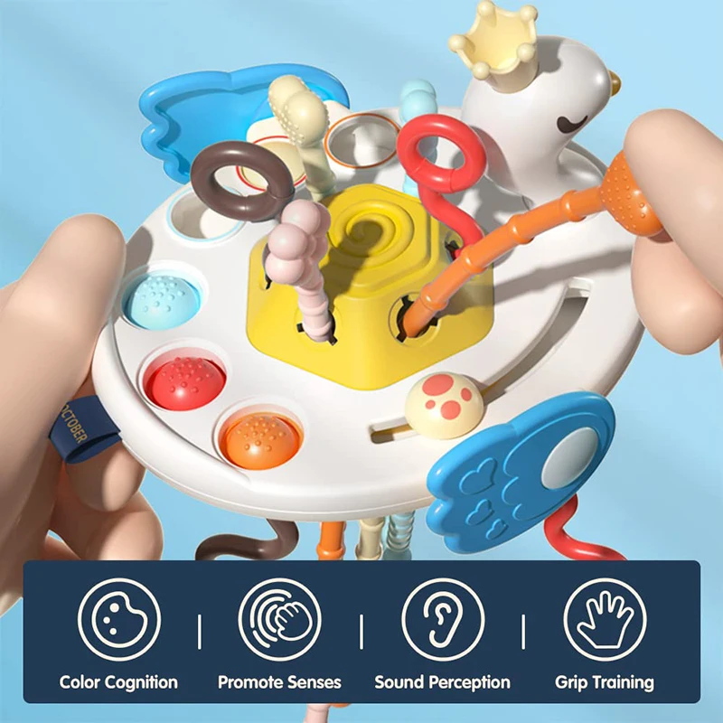 Montessori Activity Baby Toys 1 2 3 new Year Development Silicone Teething Toys Pull String Sensory Toys 2025 For Babies 6 12 Months Gift