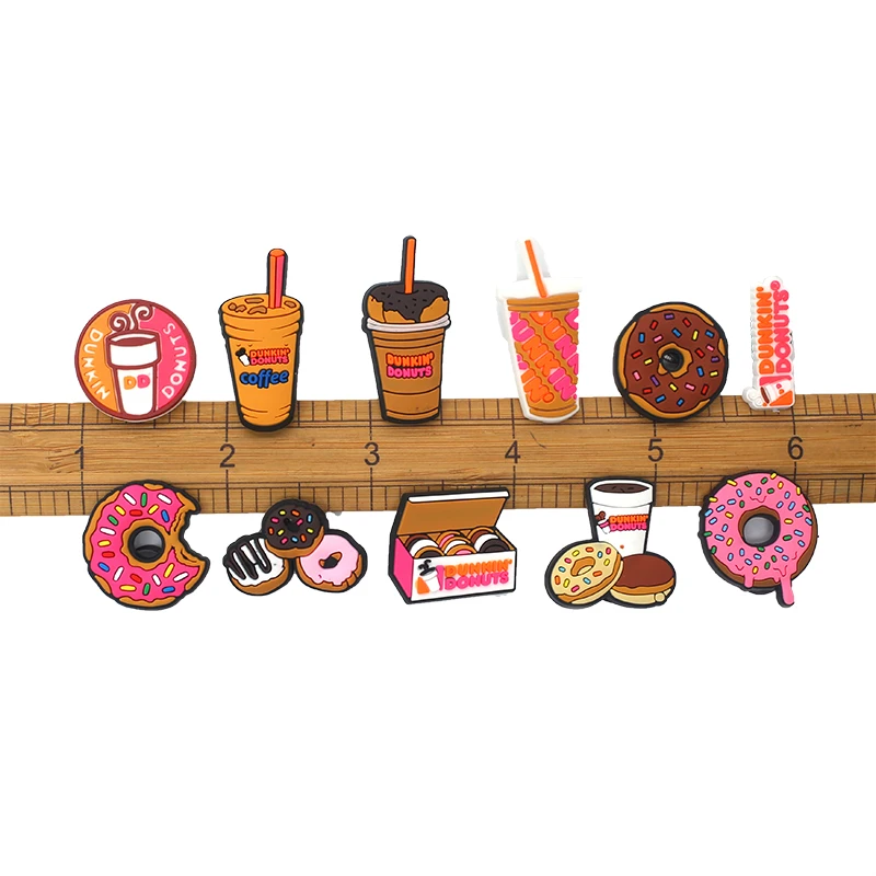 1pcs Dunkin Donuts Coffee Donut Shoe Charms Sandals Accessories Garden Shoe Buckle Decorations Kids Party Gift
