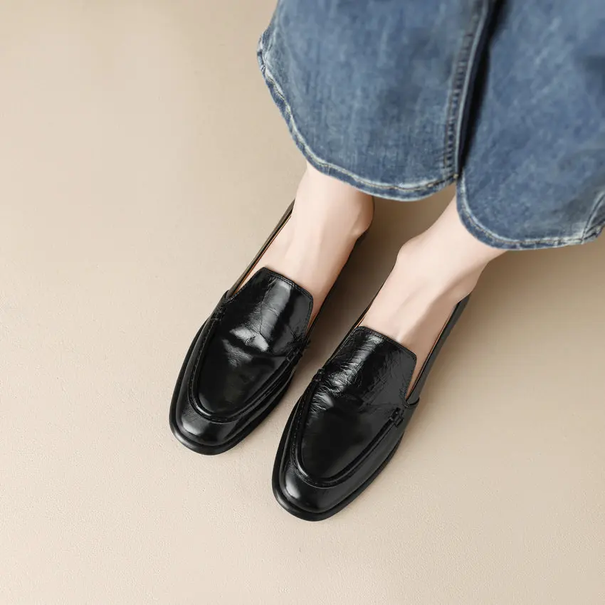 QUTAA 2023 Classic Women Pumps 2025 Spring Summer Working Casual Genuine Leather Low Heels Round Toe Loafers Shoes Woman new Size 34-40