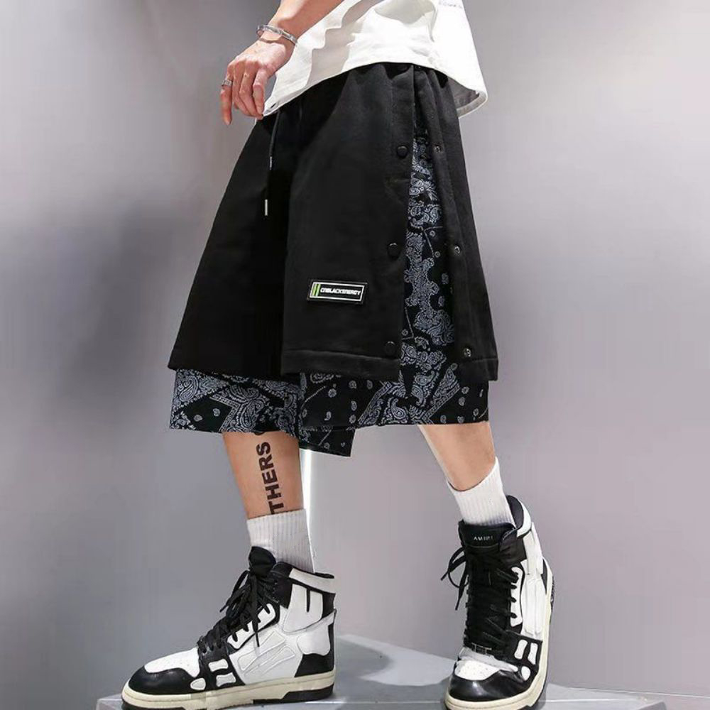 Men Short Basketball 2025 Paisley new Hippie Streetwear Hip Hop Haruku Retro Printed Irregular Loose Wide leg