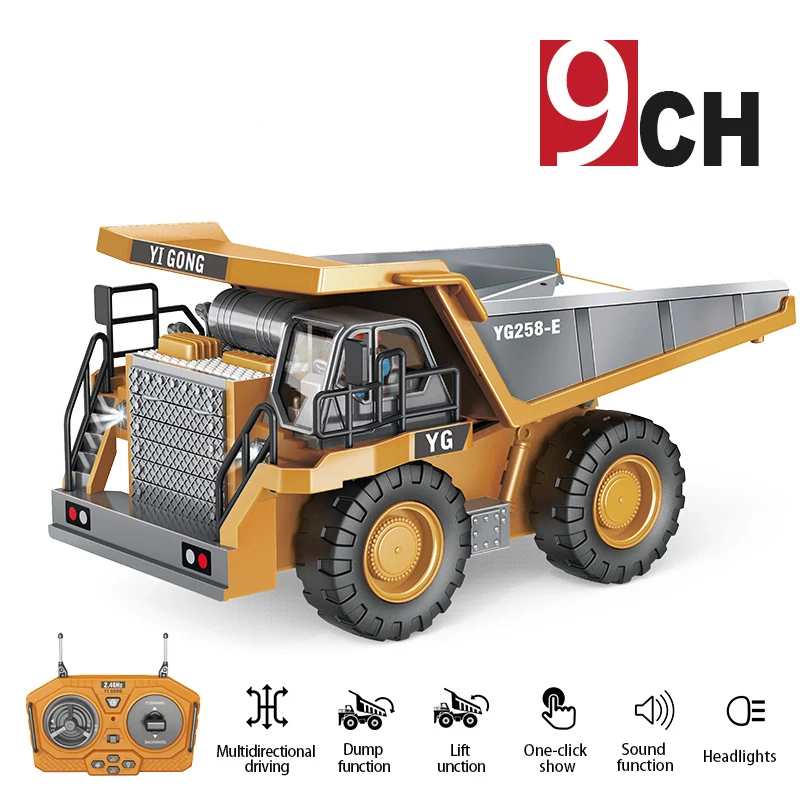1:24 9CH RC Alloy Dump Truck Car Engineering Vehicle Forklift Heavy Excavator Remote Control Car Toys for Boys Children's Gifts