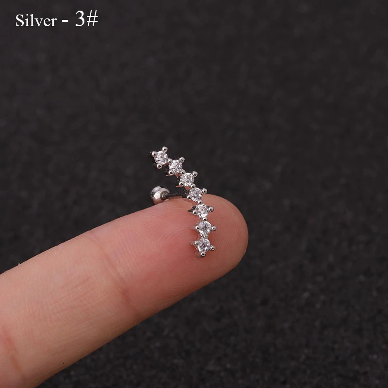 Rose Curved Cz Cartilage Stud Helix Rook Conch Screw Back Earring 10g Stainless Steel Ear Piercing Jewelry 240511