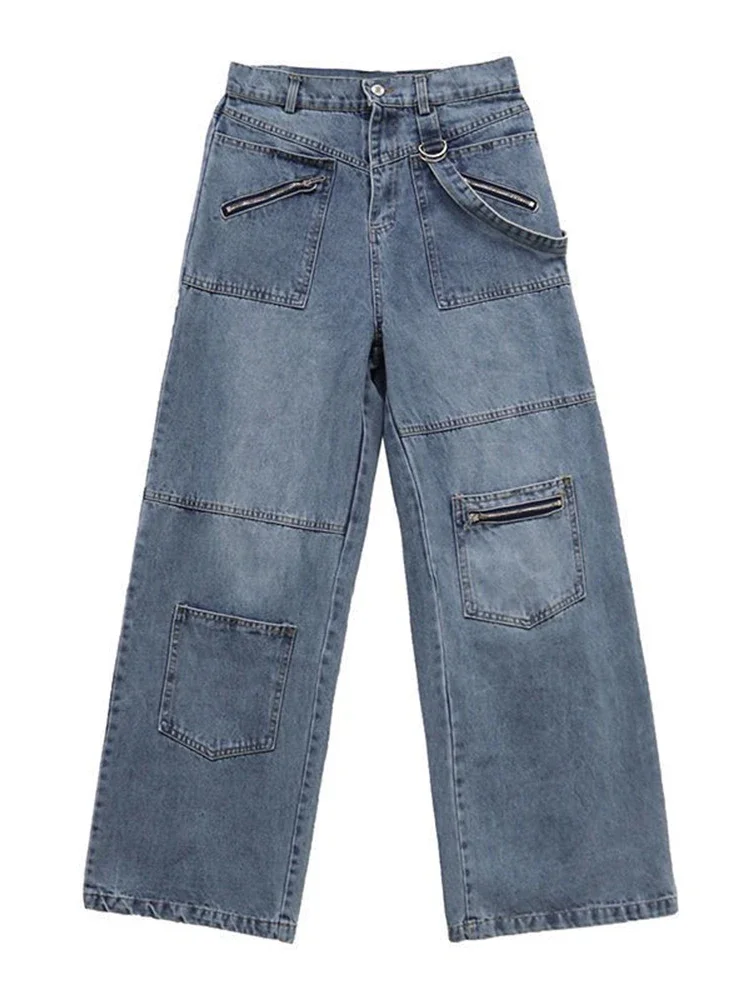 HOUZHOU Baggy 2025 Cargo Jeans Men Denim Wide Leg Trousers Male Oversize Casual Streetwear Hip new Hop Pocket Zipper Safari Style